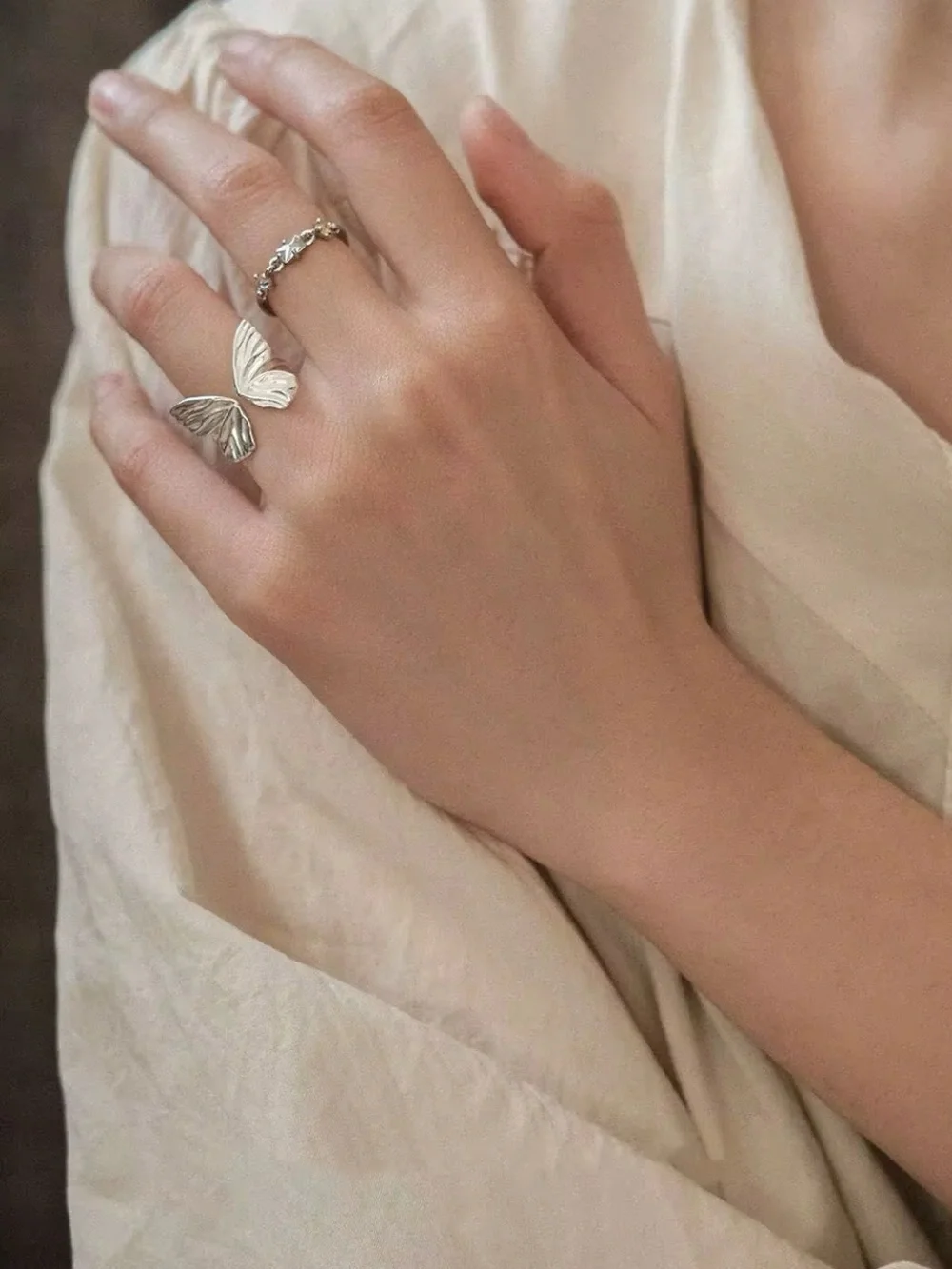 925 Sterling Silver Butterfly Open Ring